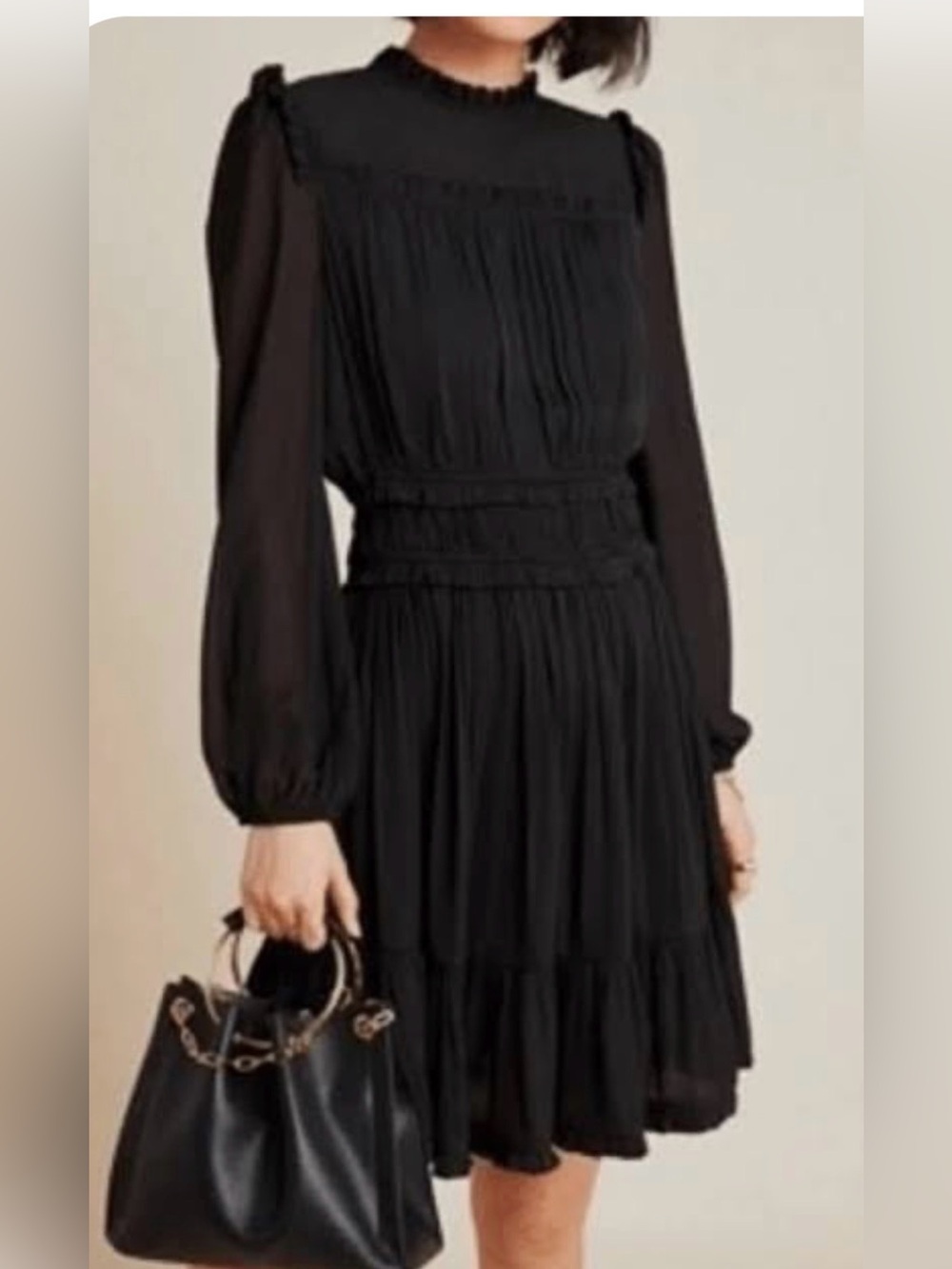 Current Air Black Long-Sleeve Tiered Midi Dress 0431